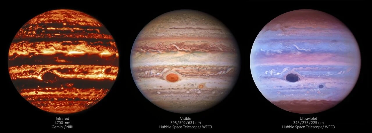 Jupiter in drie golflengten