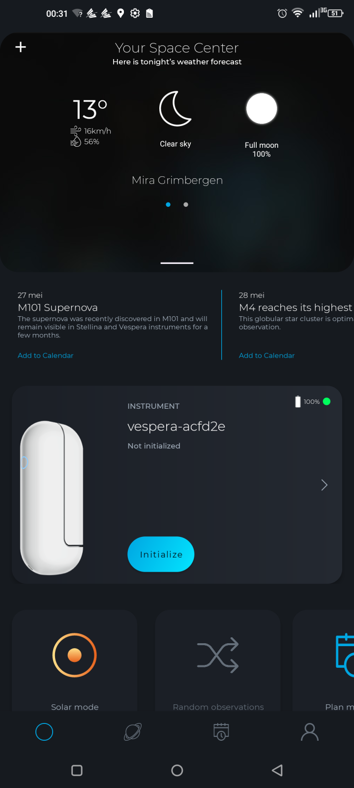 Het startschermpje van de Singularity-app...