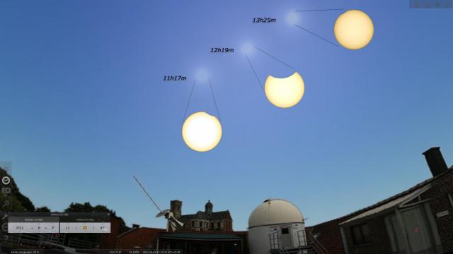 Het traject van de zon aan de hemel tijdens de eclips